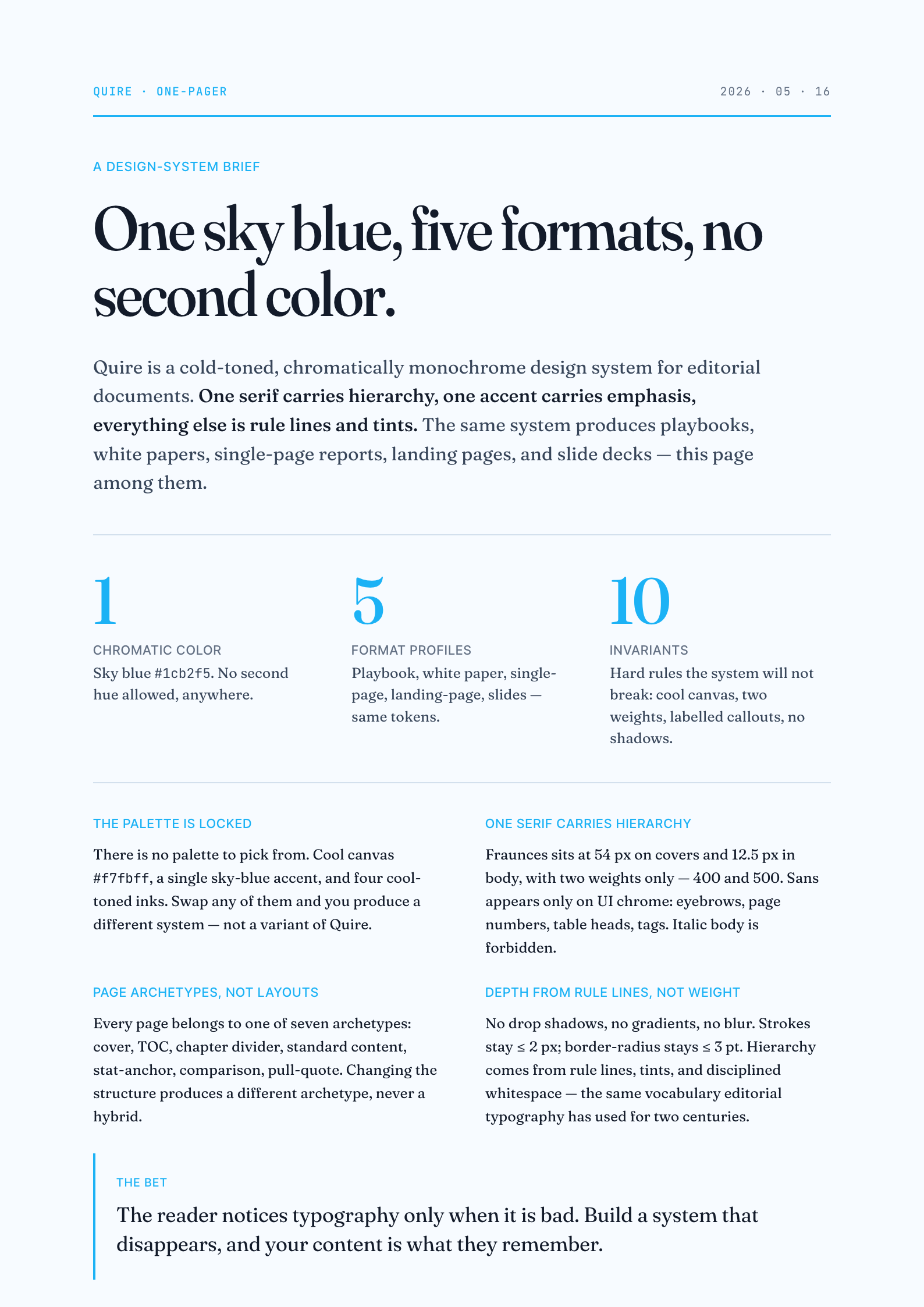 Single-page report — one-pager brief with three stat columns