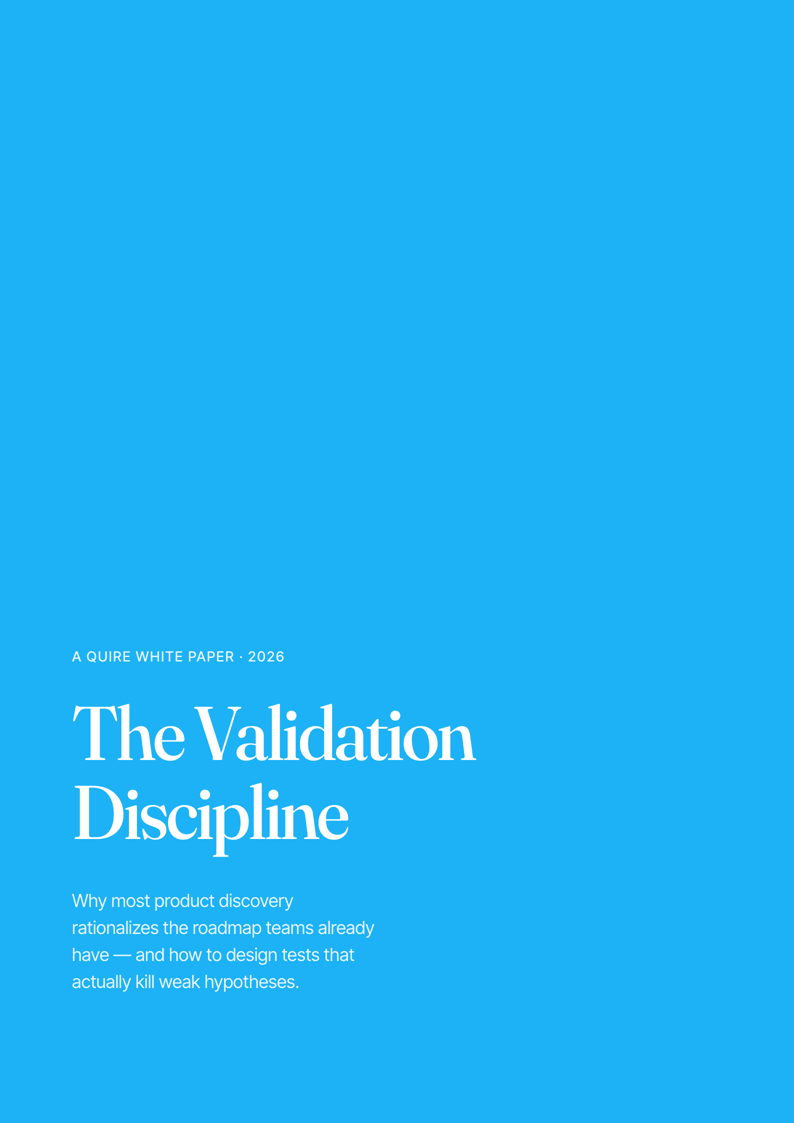 White paper cover — “The Validation Discipline,” serif title on sky-blue ground