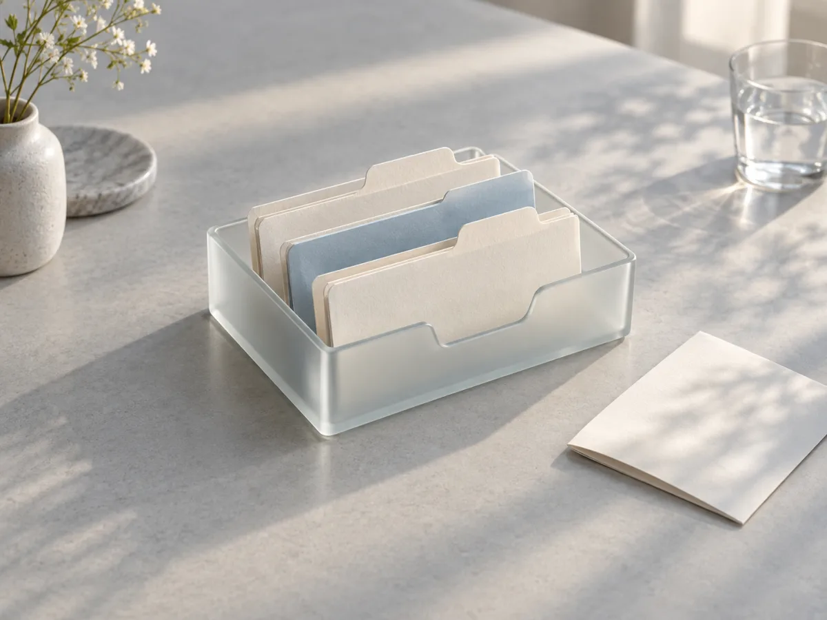 Concept illustration of paper folders kept in a frosted glass tray